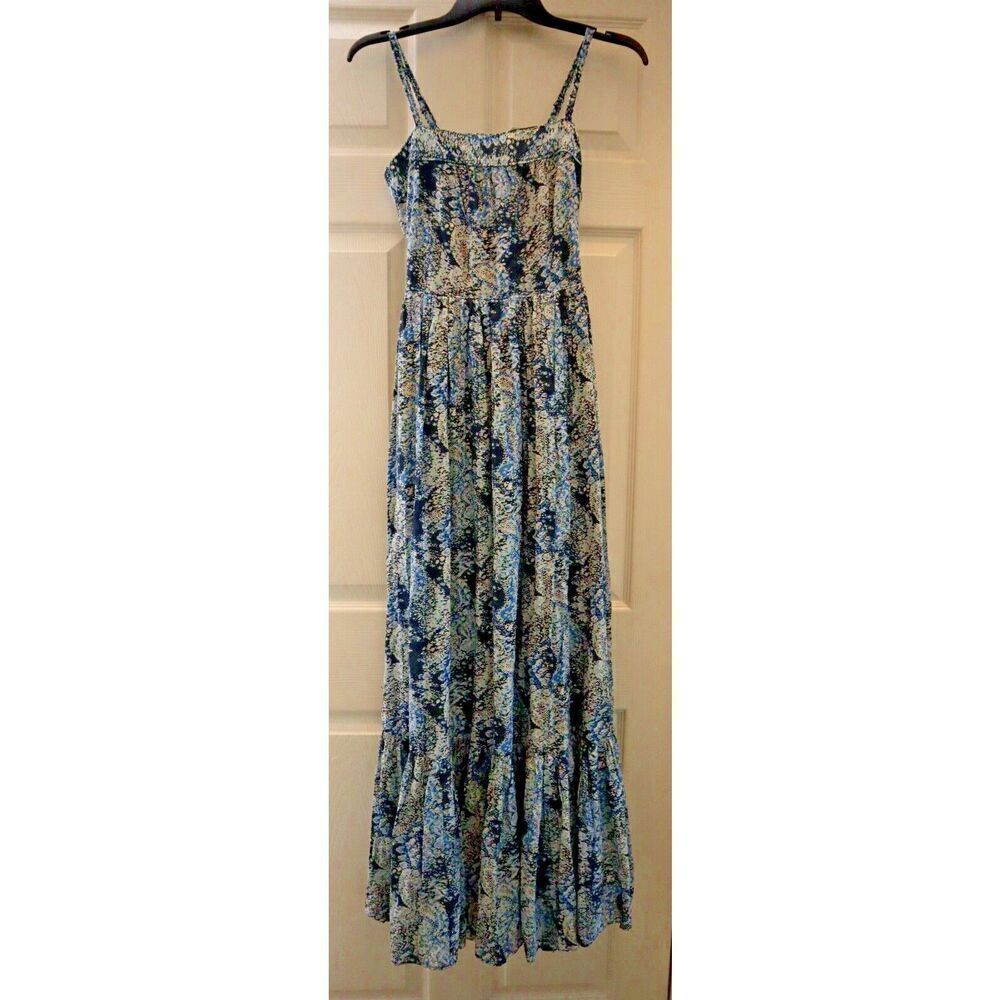 Joie 8895DR03315 Women's Sz XS Blue Elissabet Printed Tie Back Maxi Dress - Picture 2 of 13